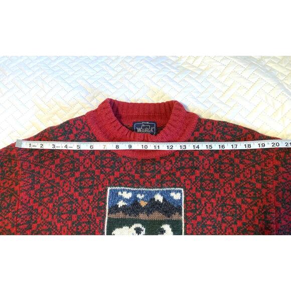 Vintage THE WOOLRICH WOMAN Sweater Sz M/L- 100% Wool - Red & Green w/ Sheep - Picture 5 of 12